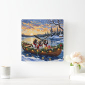 Springer Spaniel Christmas Boat Holiday スクエア壁時計 (ホーム)
