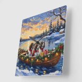 Springer Spaniel Christmas Boat Holiday スクエア壁時計 (傾斜)