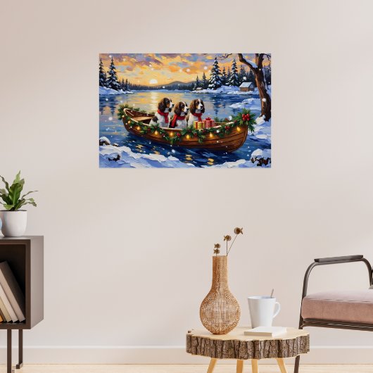 Springer Spaniel Christmas Boat Holiday ポスター (リビング3)