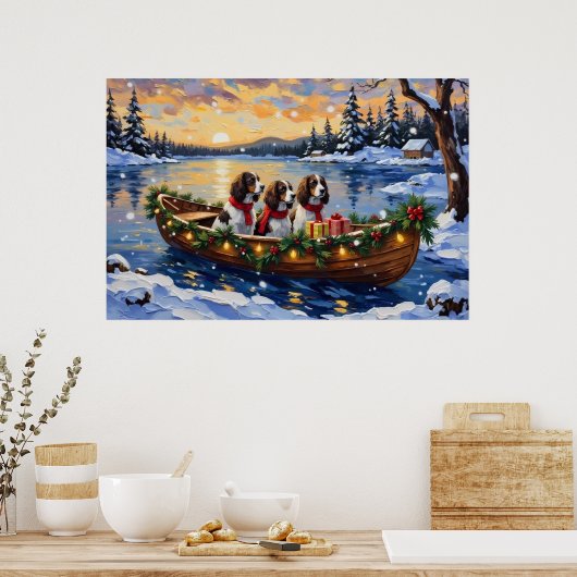 Springer Spaniel Christmas Boat Holiday ポスター (キッチン)