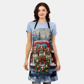 Springer Spaniel Christmas Red Truck Holiday エプロン (着用した状態)