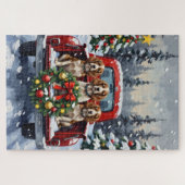 Springer Spaniel Christmas Red Truck Holiday ジグソーパズル (横)