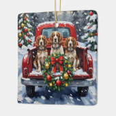 Springer Spaniel Christmas Red Truck Holiday セラミックオーナメント (左)