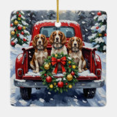Springer Spaniel Christmas Red Truck Holiday セラミックオーナメント (裏面)
