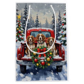 Springer Spaniel Christmas Red Truck Holiday ミディアムペーパーバッグ (正面)