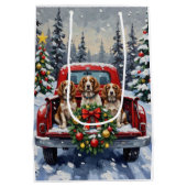 Springer Spaniel Christmas Red Truck Holiday ミディアムペーパーバッグ (裏面)