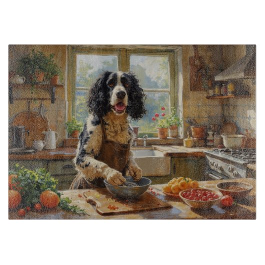 Springer Spaniel Cooking in Kitchen カッティングボード (正面)