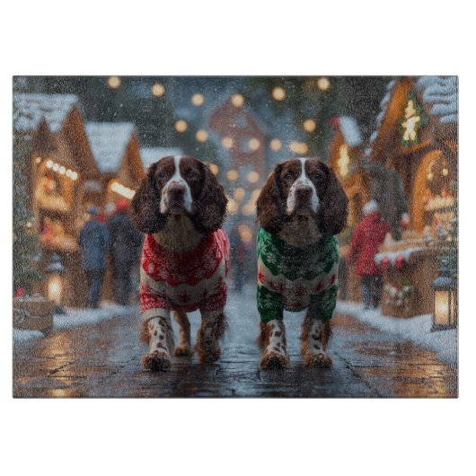 Springer Spaniel Dogs Christmas Snow Holiday カッティングボード (正面)