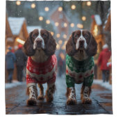 Springer Spaniel Dogs Christmas Snow Holiday シャワーカーテン (正面)