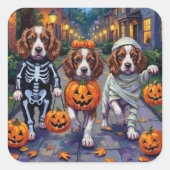 Springer Spaniel Dogs In Halloween Costumes スクエアシール (正面)