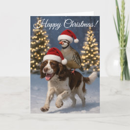 Springer Spaniel gundog & Partridge Christmas card シーズンカード