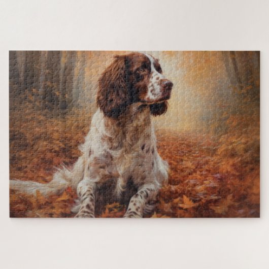 Springer Spaniel in Autumn Leaves Fall Inspire ジグソーパズル (横)
