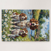 Springer Spaniel Riverside Daisy Art ジグソーパズル (横)