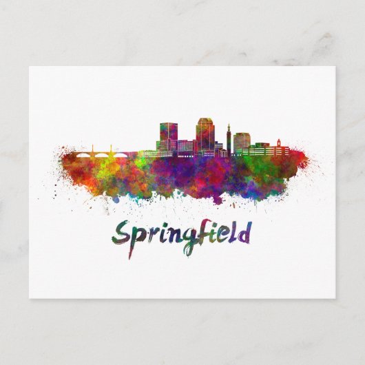 Springfield MA skyline in watercolor ポストカード (正面)