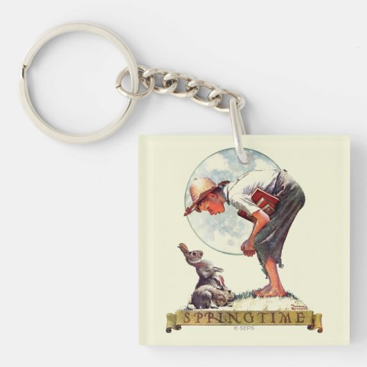 Springtimeのバニーを持つ1935年の男の子 キーホルダー (正面)
