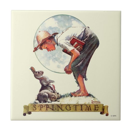 Springtimeのバニーを持つ1935年の男の子 タイル (正面)