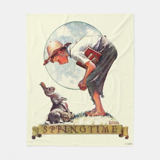 Springtimeのバニーを持つ1935年の男の子 フリースブランケット (正面)