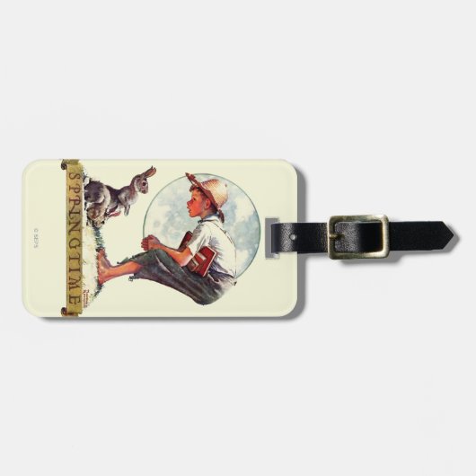 Springtimeのバニーを持つ1935年の男の子 ラゲッジタグ (正面横)