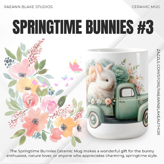 Springtime Bunnies #3 陶磁器マグカップ コーヒーマグカップ