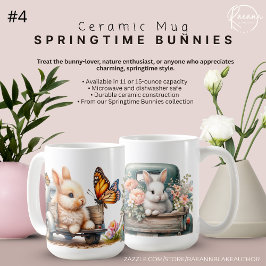 Springtime Bunnies #4 陶磁器マグカップ コーヒーマグカップ