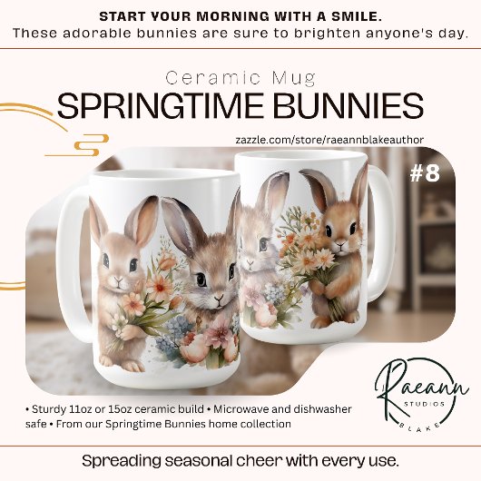 Springtime Bunnies #8 セラミックマグ コーヒーマグカップ