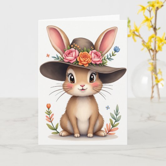 Springtime Bunny Friend Card カード (黄色い花)