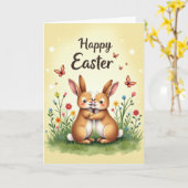 Springtime Bunny Hugs Greeting Card カード (黄色い花)
