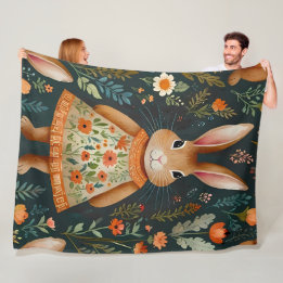 Springtime Bunny Magic  Fleece Blanket フリースブランケット