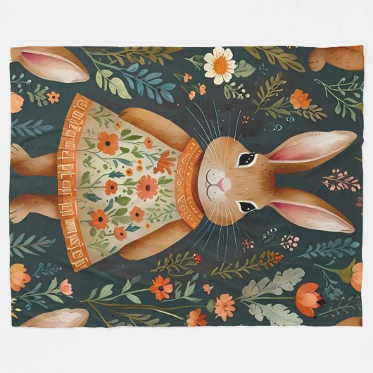 Springtime Bunny Magic  Fleece Blanket フリースブランケット (正面(横))