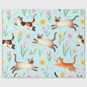 Springtime Cat Parade – Leaping Felines & Blossoms ラッピングペーパー (フラット)