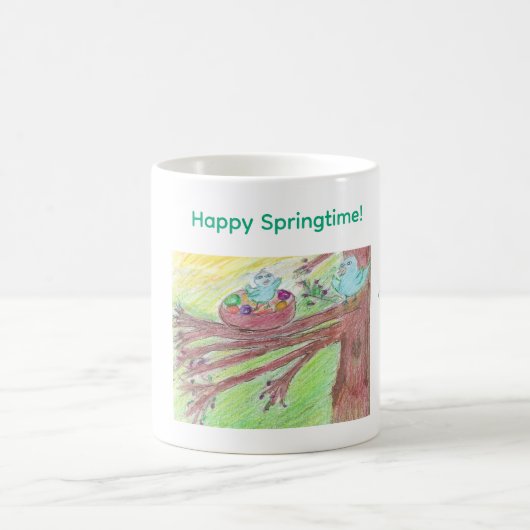Springtime coffee mug with baby and mother bird  コーヒーマグカップ (中央)