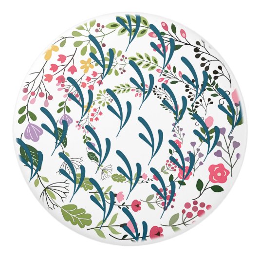 Springtime Floral Ring + Leaf Ceramic Drawer Pull セラミックノブ (正面)