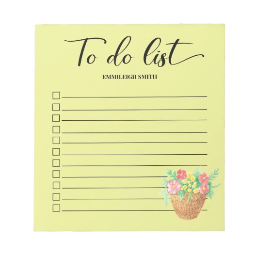 Springtime Flowers Script To Do Listチェックボックス ノートパッド (正面)
