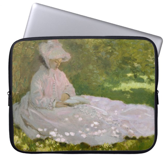 Springtime, Impressionist Portrait, Claude Monet ラップトップスリーブ (正面)