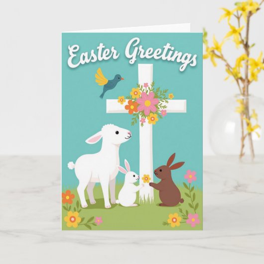 Springtime Joy Animal Friends Card カード (黄色い花)