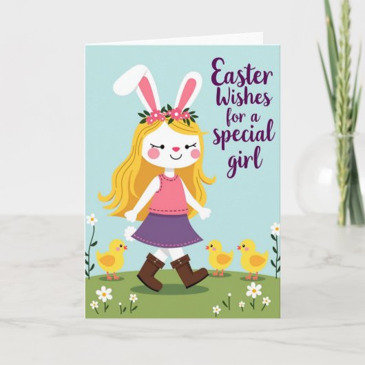 Springtime Joy Girl And Bird Card カード (正面)