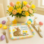 Springtime Plaid with Easter Bunny Paper Plate ペーパープレート