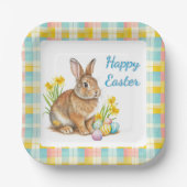 Springtime Plaid with Easter Bunny Paper Plate ペーパープレート (正面)