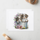 Springtime Pupsフラットノートカード ノートカード (正面/裏面インサイチュ)