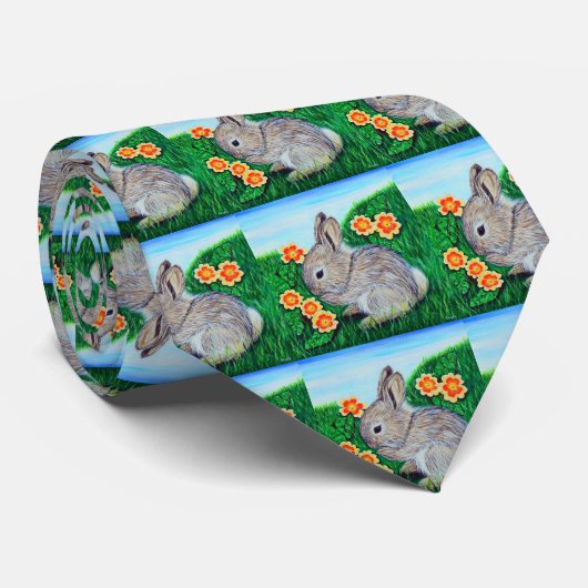 Springtime Rabbit Painting ネクタイ (ロール)