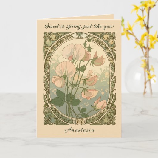 Springtime Sweet Pea Birth Month Flower カード (黄色い花)