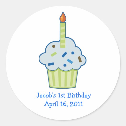 Sprinkle Cupcake 1st最初の誕生日の好意ステッカー ラウンドシール (正面)