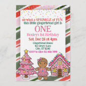 Sprinkle Gingerbread, Pink Holiday 1st Birthday 招待状 (正面)