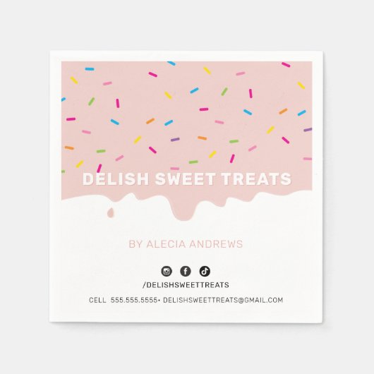 SPRINKLESかわいいモダンつや消しふりかける赤面 スタンダードカクテルナプキン (正面)