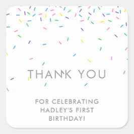 Sprinklesカラフル Birthday Party Thank You スクエアシール