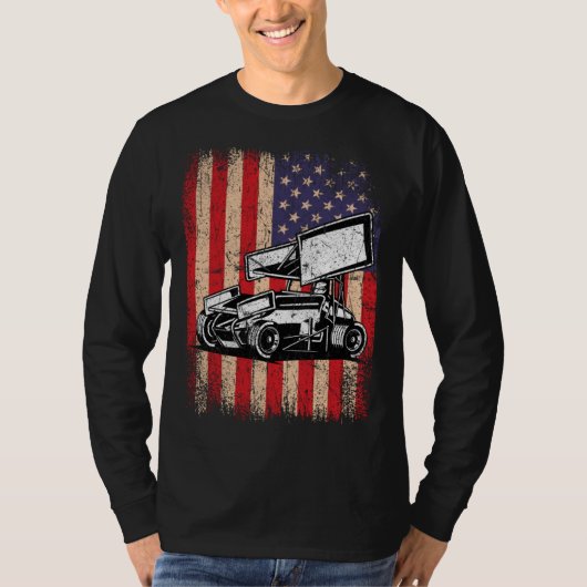 Sprint Car Dirt Track Racing USA Flag Veterans Day Tシャツ (正面)