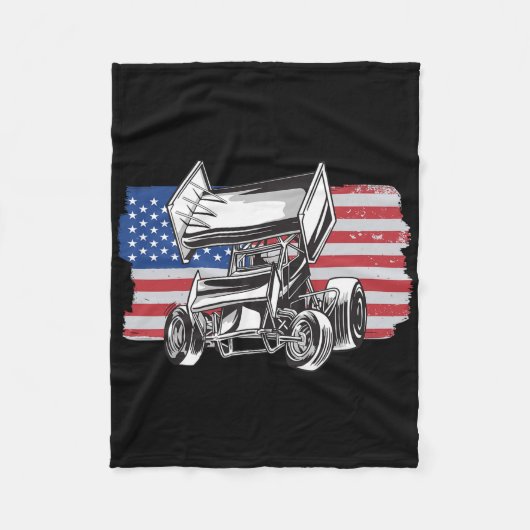 Sprint Car Racing Usa Flag  フリースブランケット (正面)
