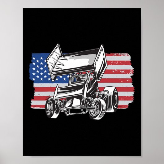 Sprint Car Racing Usa Flag  ポスター (正面)