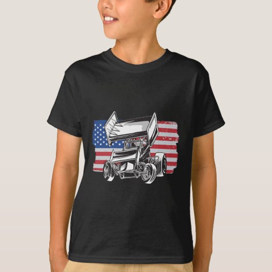 Sprint Car Racing Usa Flag  Tシャツ (正面)