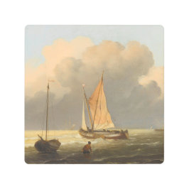 Spritsail Bargeポスター付き海岸沖の海 メタルプリント